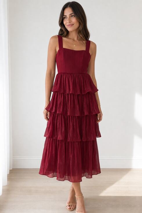 Unbranded Dresses & Skirts - Red Tiered Ruffle Dress With Straps Size 8